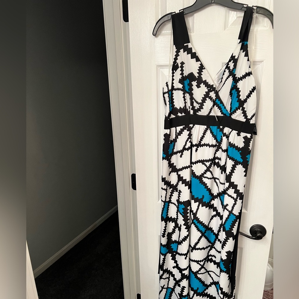 New York & Co teal, black, white geometric pattern dress - never worn!!